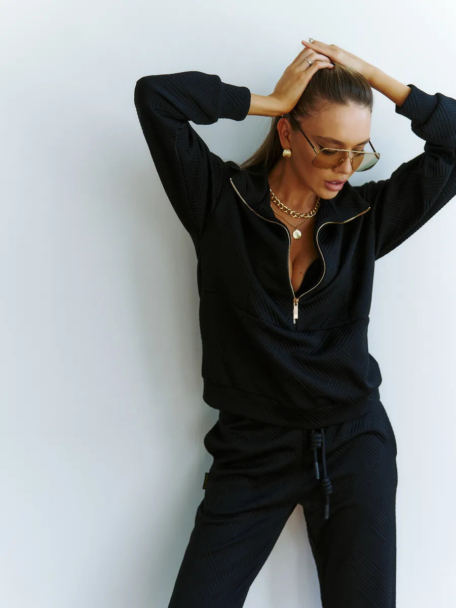 Damen sportliches Fleece-Set mit modischer Stehkragen und elastischen Bündchen Stalluxe