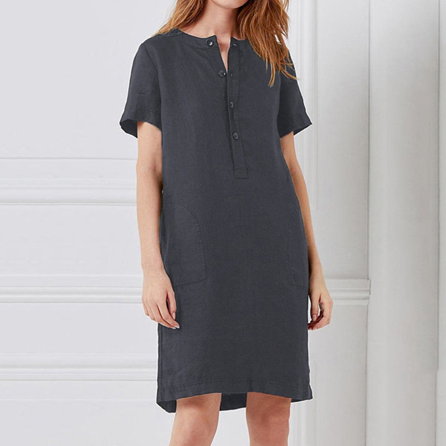 Damen Hemdkleid mit praktischen Taschen und Knopfleiste Stalluxe