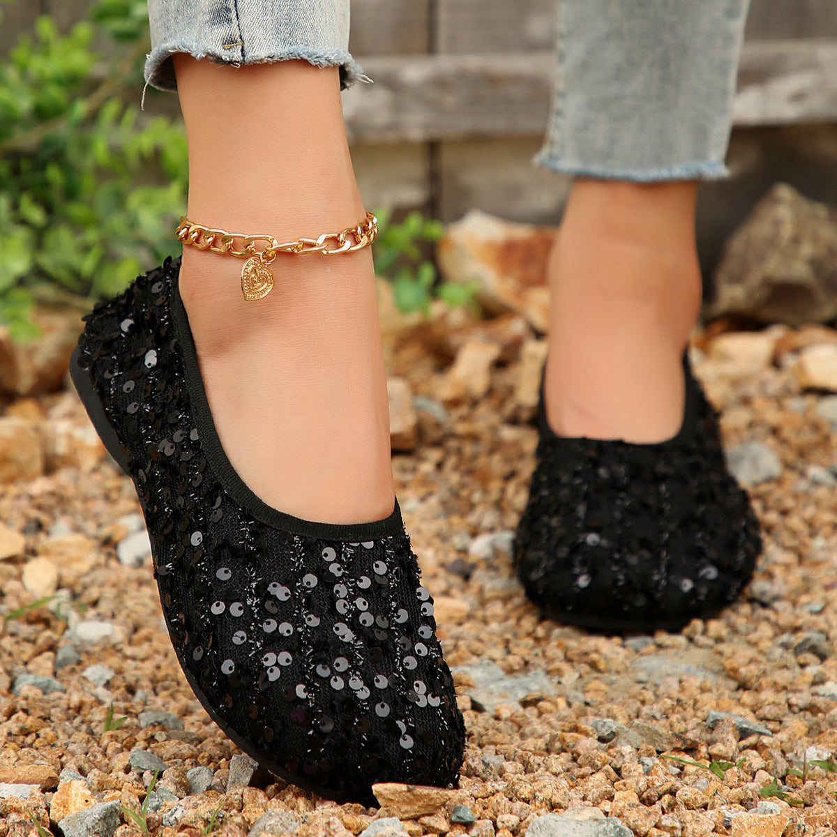 Damen Elegante Ballerinas mit funkelnder Pailletten-Applikation Stalluxe