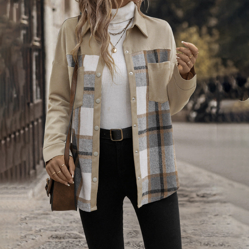 Damen modische Twill-Hemdjacke mit Karomuster und aufgesetzten Taschen Stalluxe