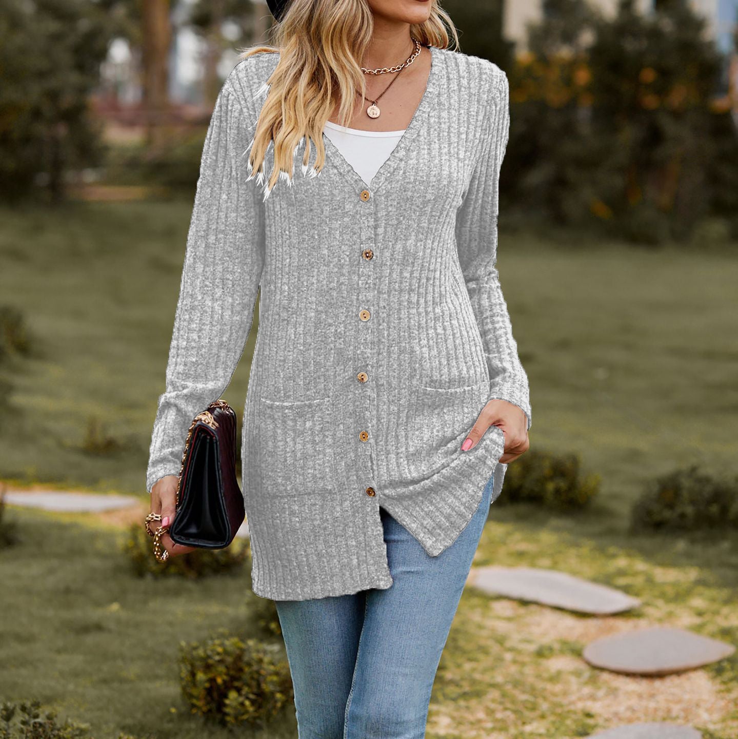 Damen Longcardigan mit strukturierter Oberfläche und praktischen Taschen Stalluxe