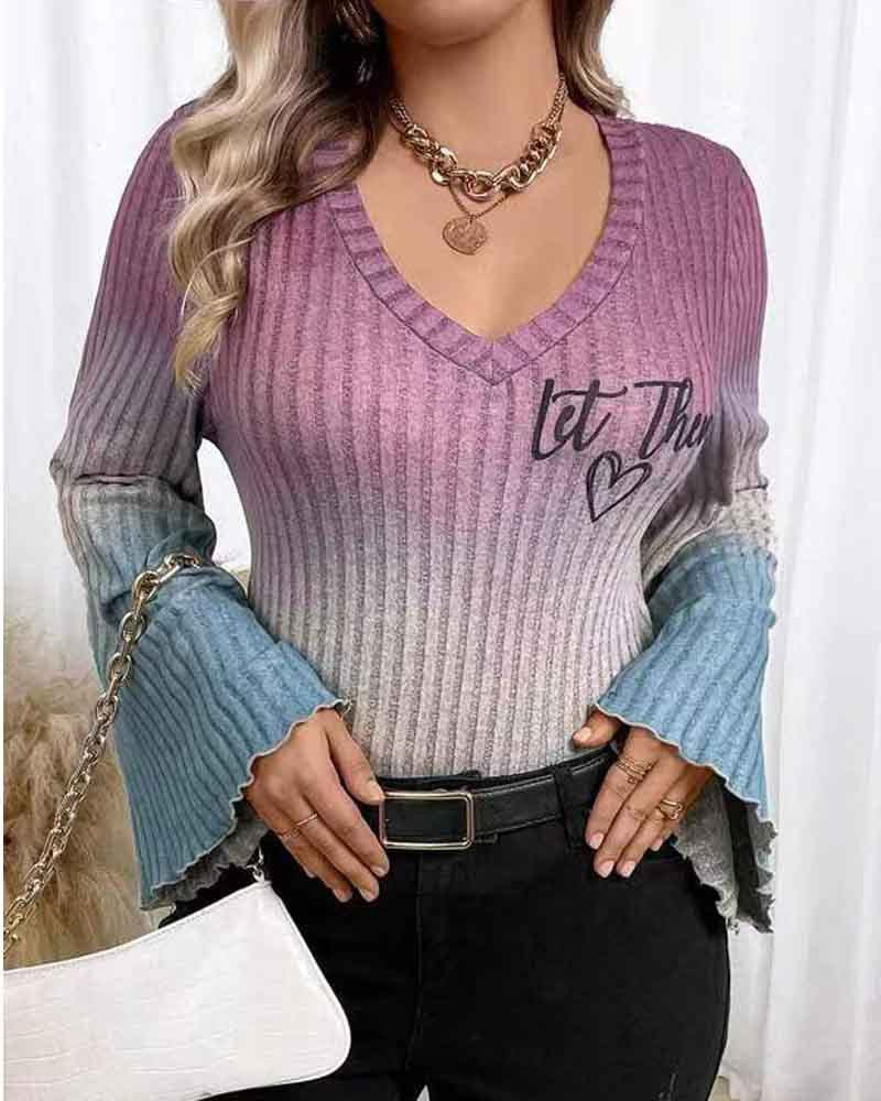 Damen V-Ausschnitt Pullover mit leicht flared Ärmeln und Farbverlauf Stalluxe