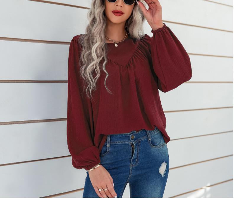Damen lässiges Blusenshirt mit weit ausgestellten Ärmeln und feiner Rippstruktur Stalluxe