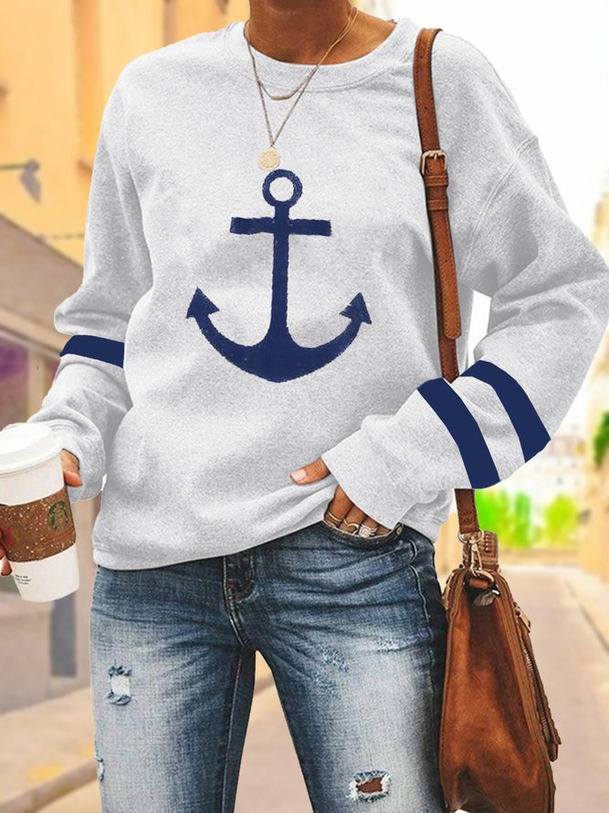 Damen Kapuzenpullover mit maritimem Ankerdesign und Kontraststreifen Stalluxe