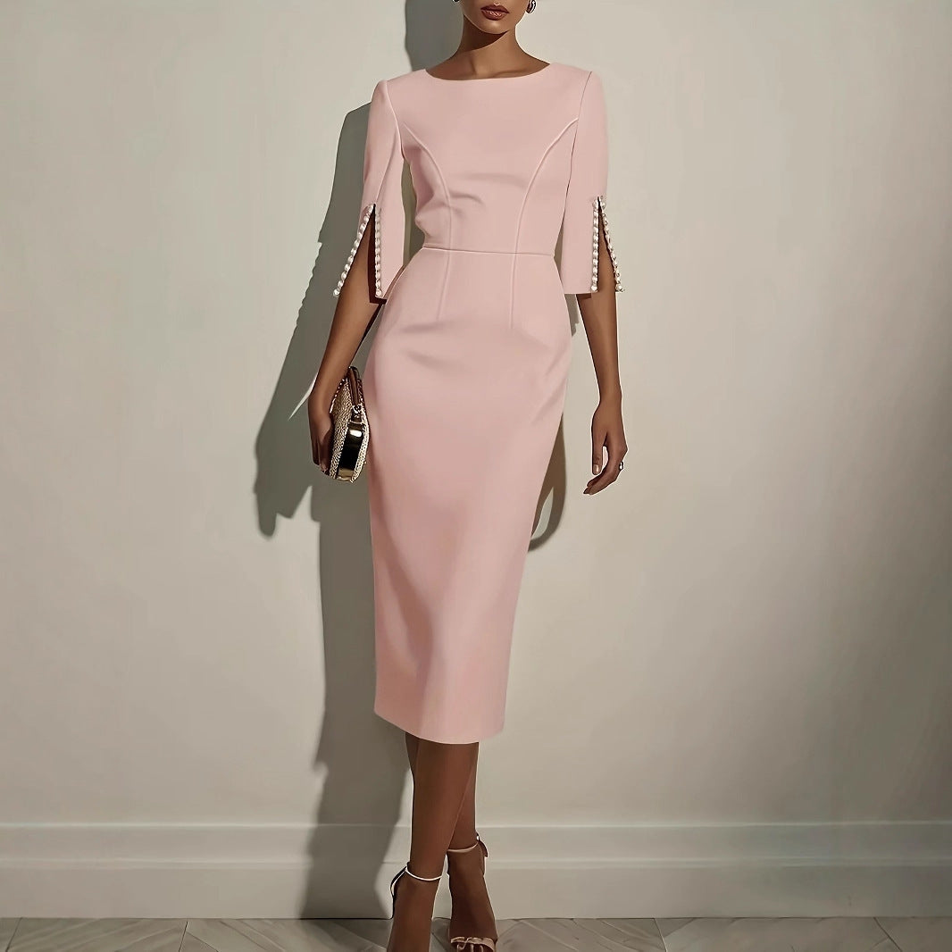 Damen Elegantes Midi-Kleid mit Perlenakzenten Stalluxe