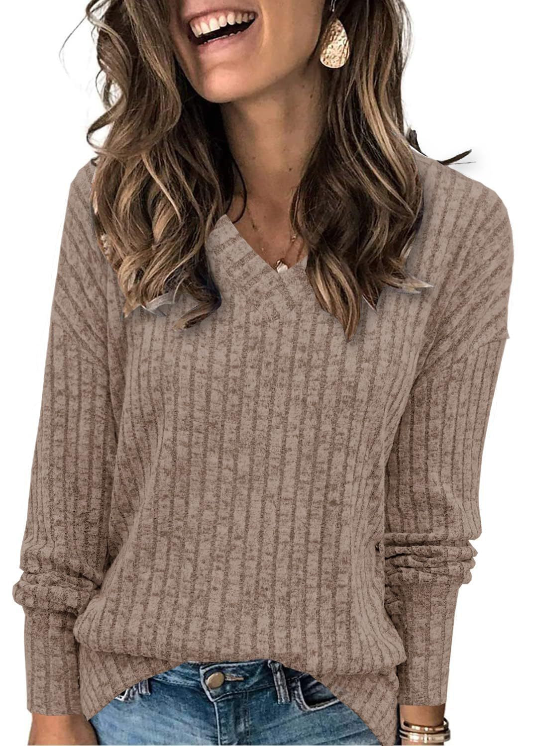 Damen V-Ausschnitt Pullover mit feinen Streifen Stalluxe