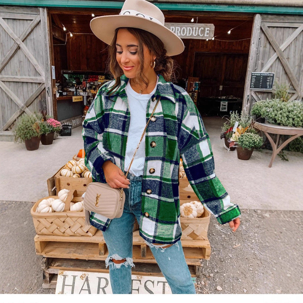 Damen Karo-Casualjacke mit Knöpfen und bequemer Passform Stalluxe