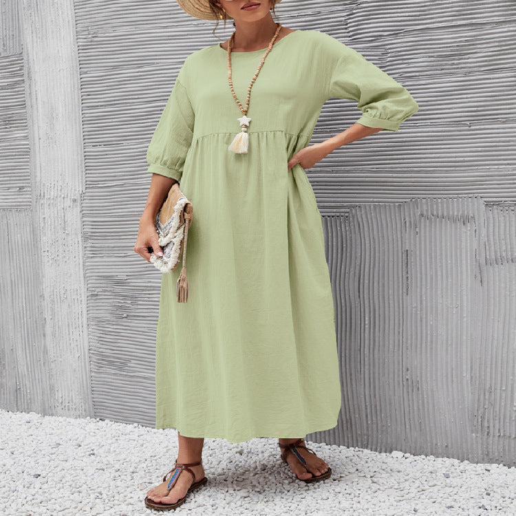 Damen Maxikleid mit eleganter Taillierung und voluminösen Ärmeln Stalluxe