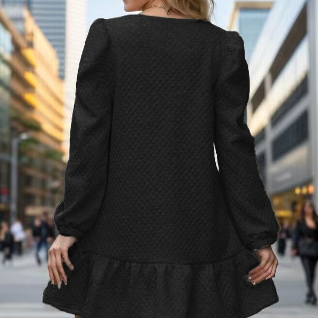 Damen lässiges Sweatkleid mit Puffärmeln und Volantdetails Stalluxe