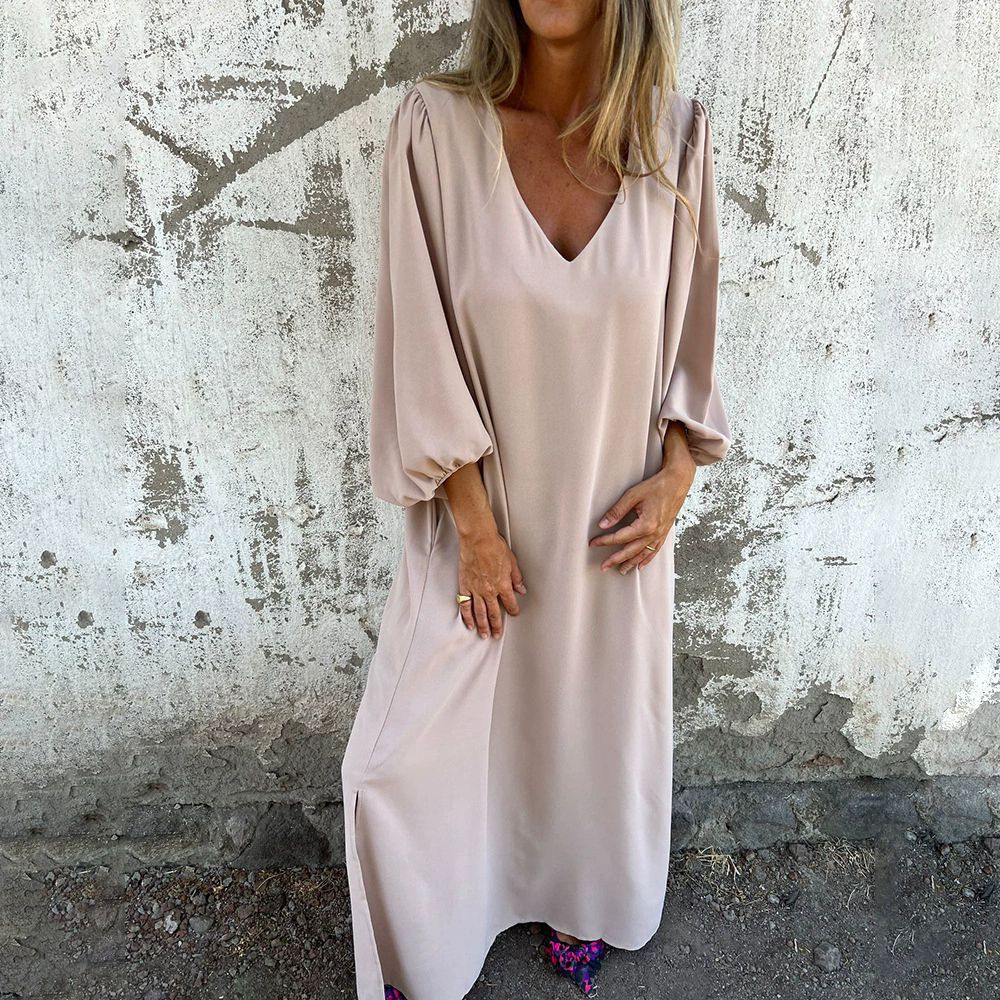 Damen Elegantes V- Ausschnitt Midikleid mit voluminösen Ärmeln Stalluxe