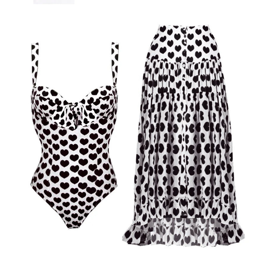 Damen Badeanzug und Rock-Set mit Herzmuster Stalluxe