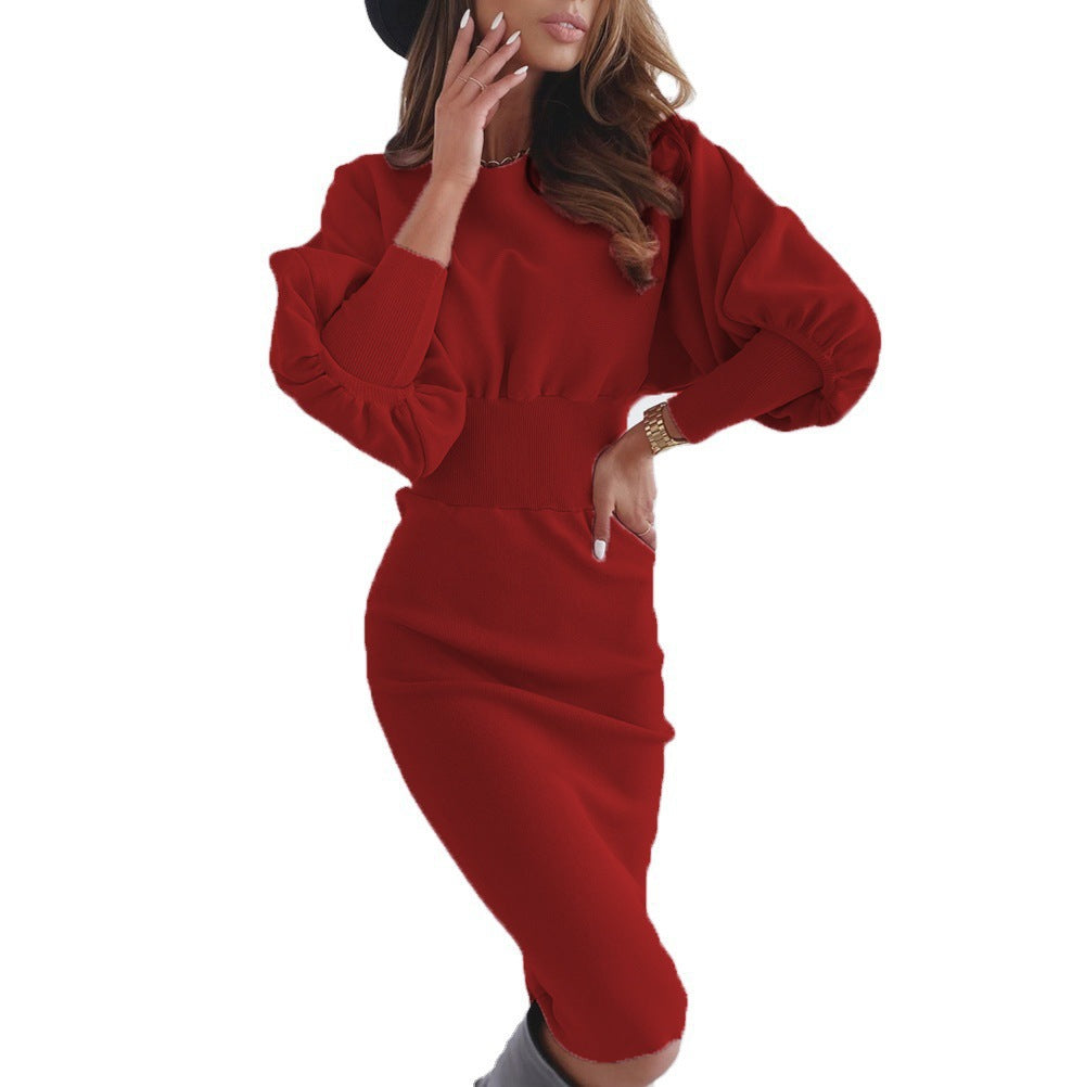 Damen Sweatkleid mit ballonförmigen Ärmeln und figurbetontem Schnitt Stalluxe