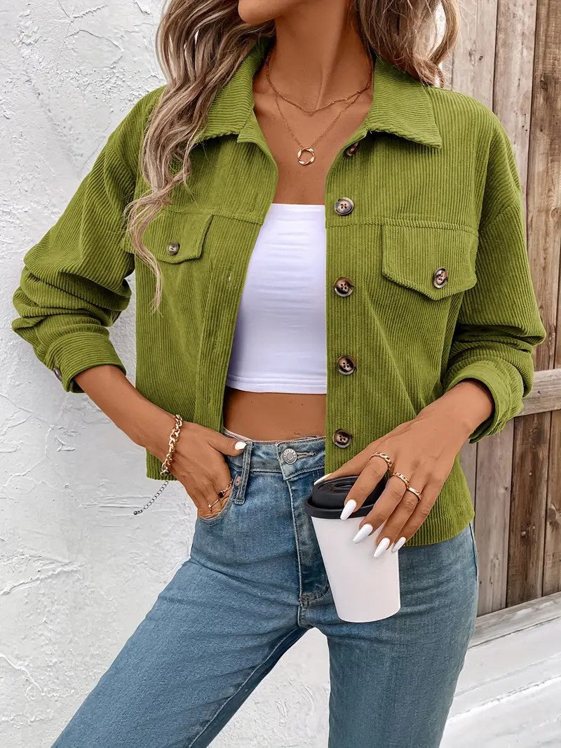 Damen lässige Cordjacke mit praktischen Taschen und modischen Knöpfen Stalluxe