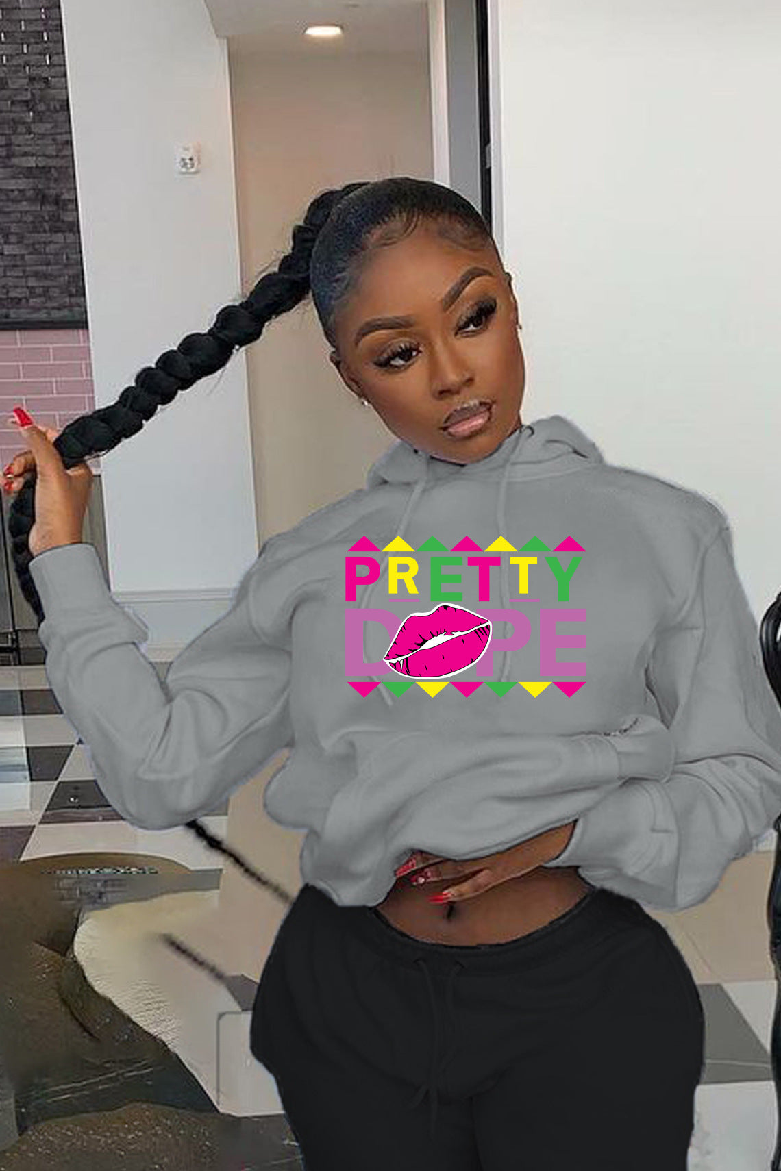 Damen Hoodie mit kreativem Grafikdruck Stalluxe