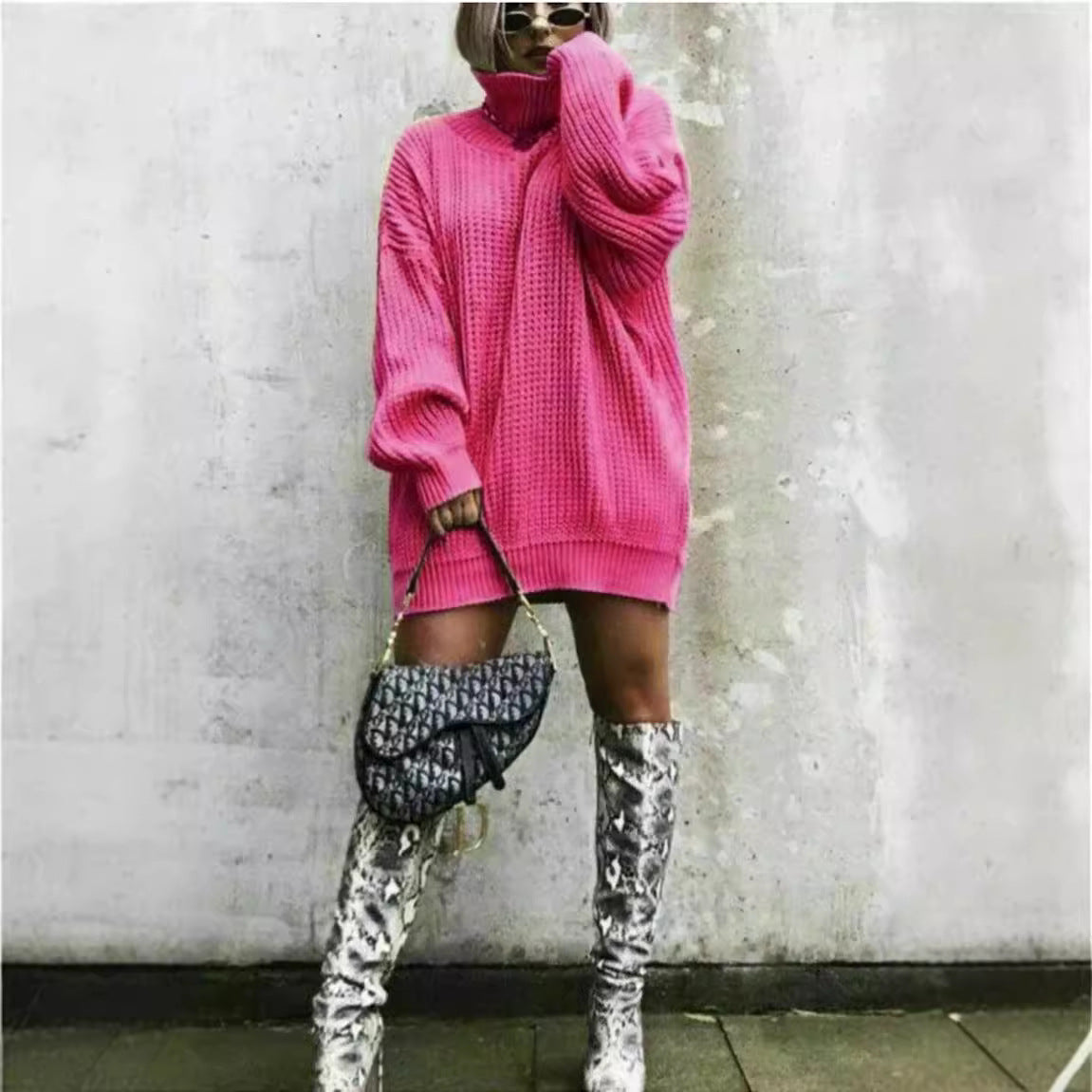 Damen Oversized Strickpullover mit hohem Kragen und Waffelmuster Stalluxe