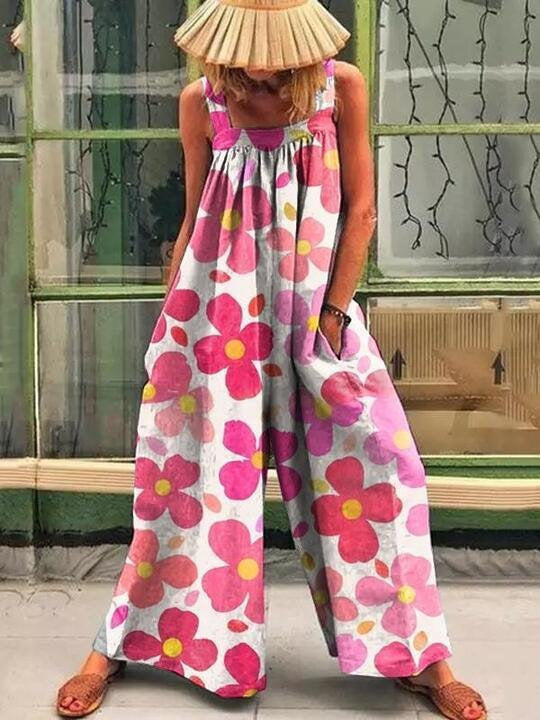 Women's Artistic Print Wide-Leg Jumpsuit Stalluxe