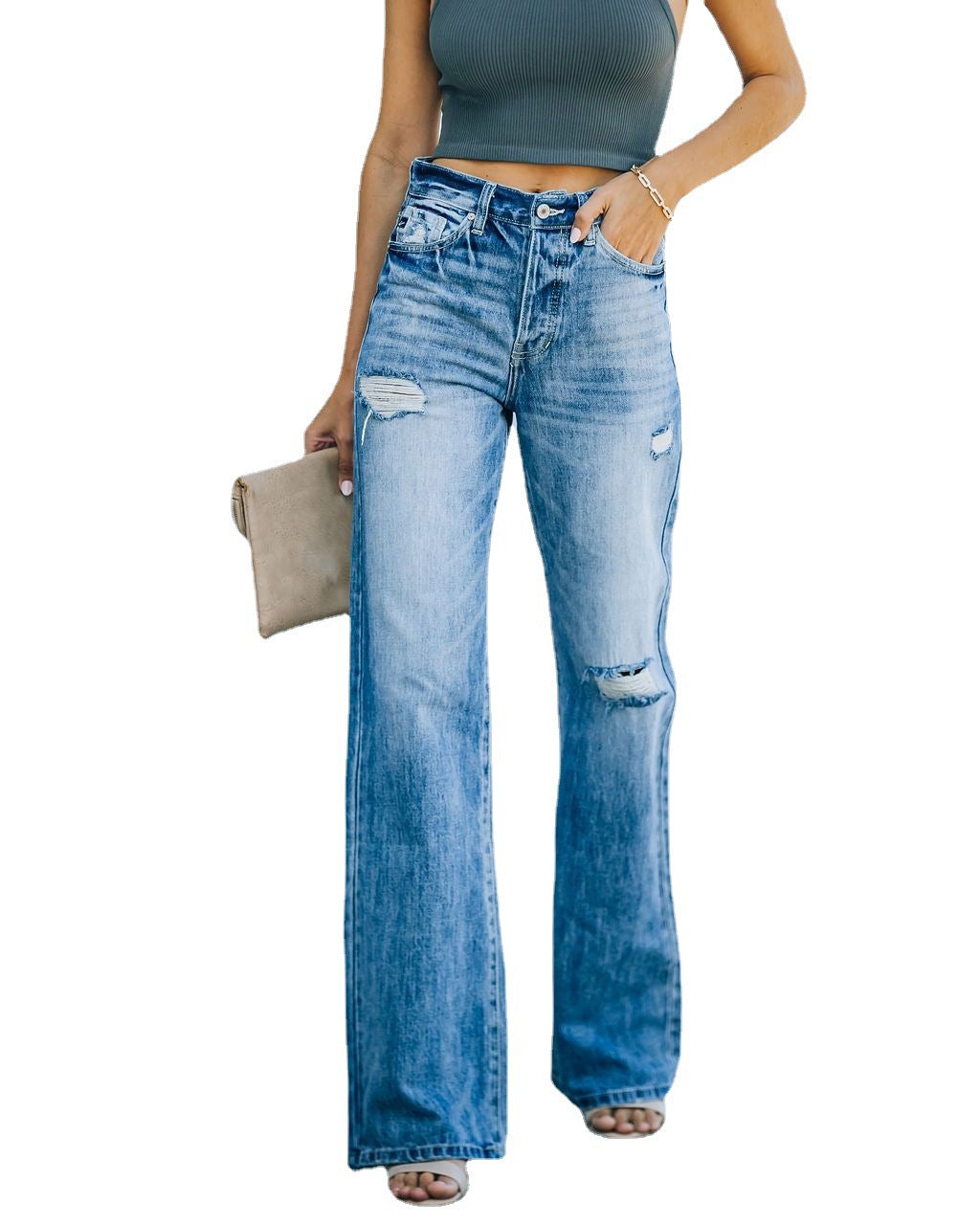 Damen Weit geschnittene Jeans mit modischen Destroyed-Details Stalluxe