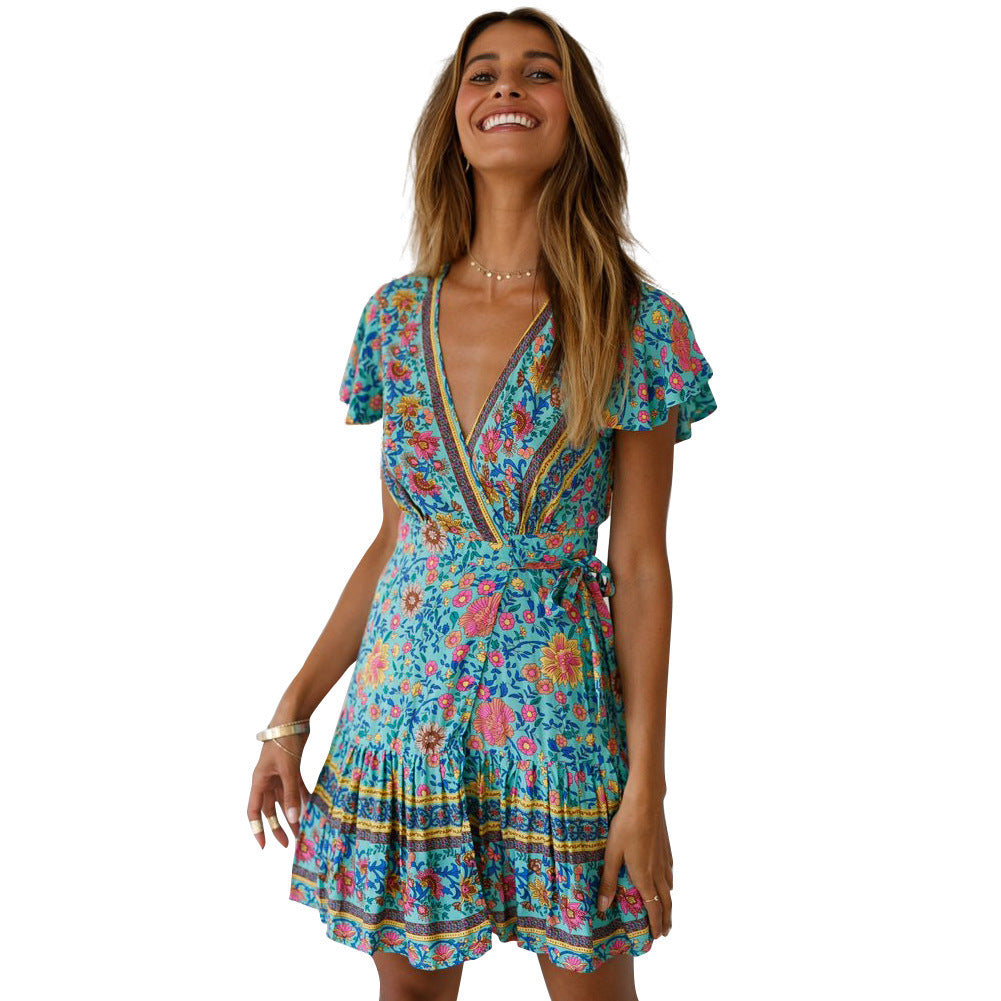Damen Wickelkleid mit floralem Design und Rüschendetails Stalluxe