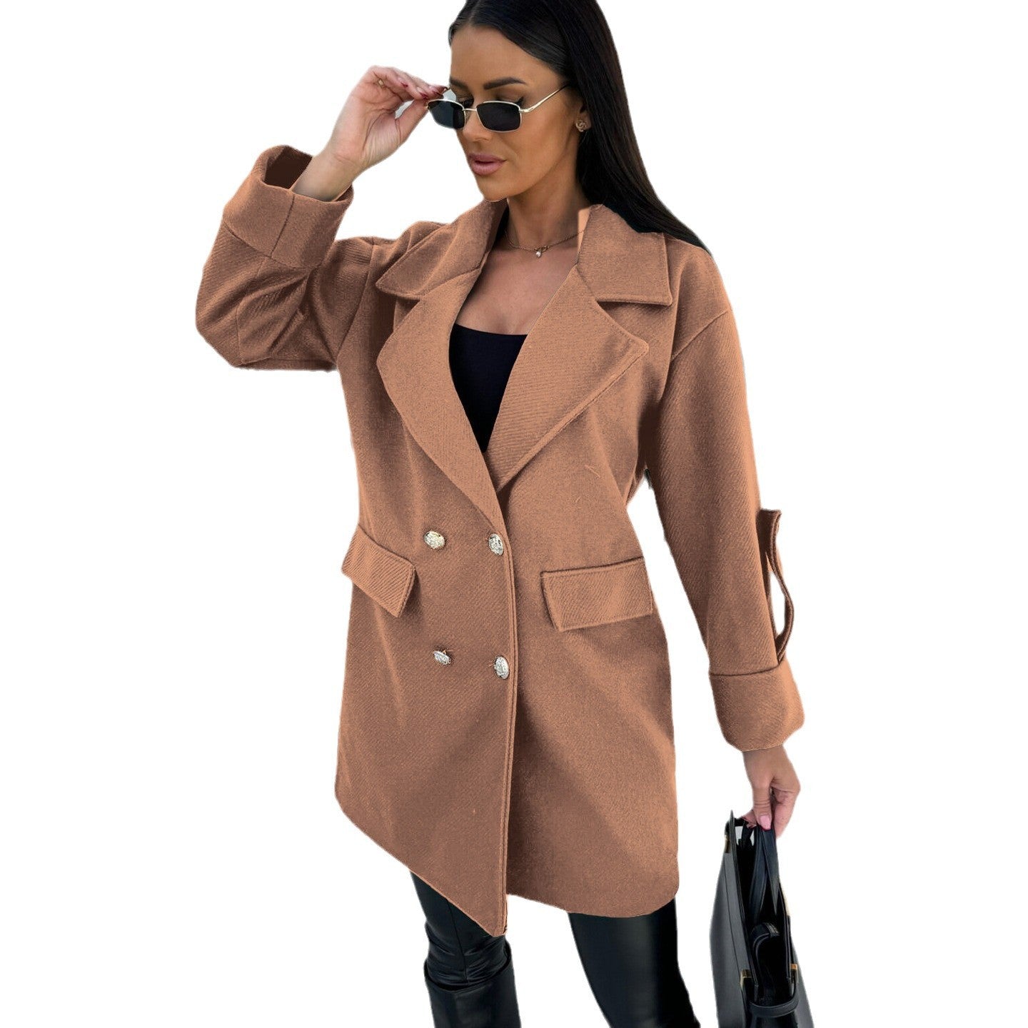 Damen Eleganter Oversized-Doppelreiher-Mantel mit strukturiertem Obermaterial Stalluxe