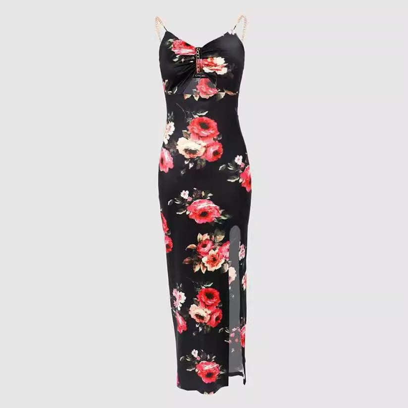 Damen figurbetontes Maxikleid mit floralem Muster und Cut-Out-Detail Stalluxe