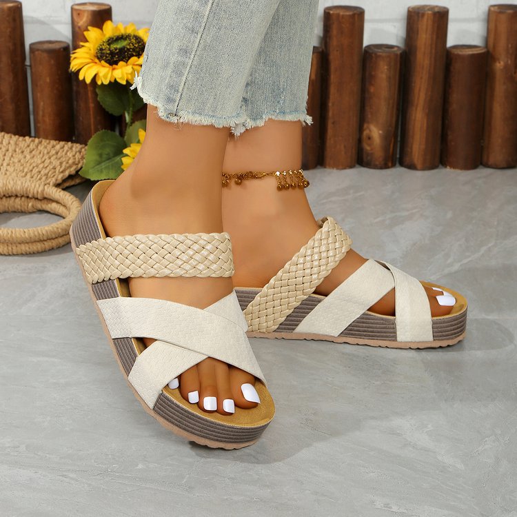 Damen Bequeme Zehentrenner-Sandalen mit geflochtenem Riemendesign und rutschfester Sohle Stalluxe