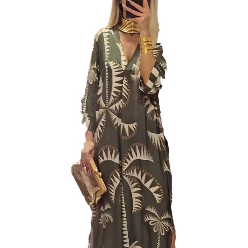 Damen Maxikleid mit weitem Schnitt und modischem Palmenmuster Stalluxe