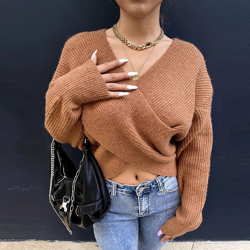 Damen Gemütlicher Strickpullover mit modernem Wickeldesign Stalluxe