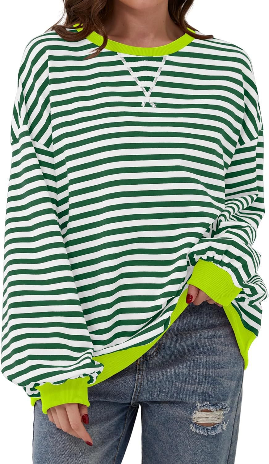 Damen lässiger Sweater mit auffälligem Streifenmuster und elastischen Bündchen Stalluxe