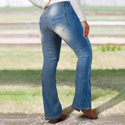 Damen Bootcut Jeans mit modischen Rissdetails und hohem Bund Stalluxe