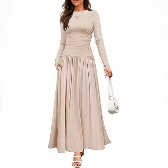 Damen Maxikleid mit langem Arm und praktischem Taschen-Design Stalluxe