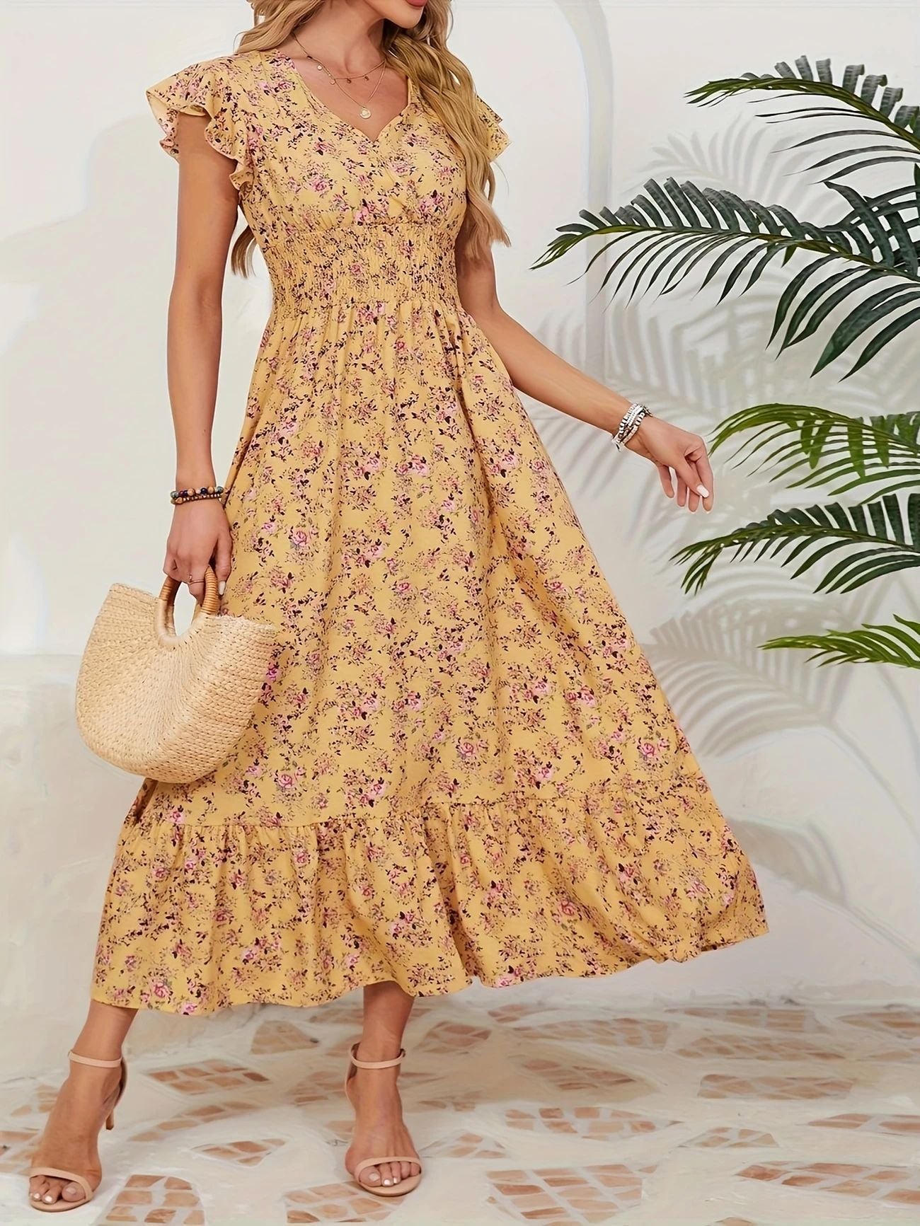 Damen Maxikleid mit floralem Muster Stalluxe