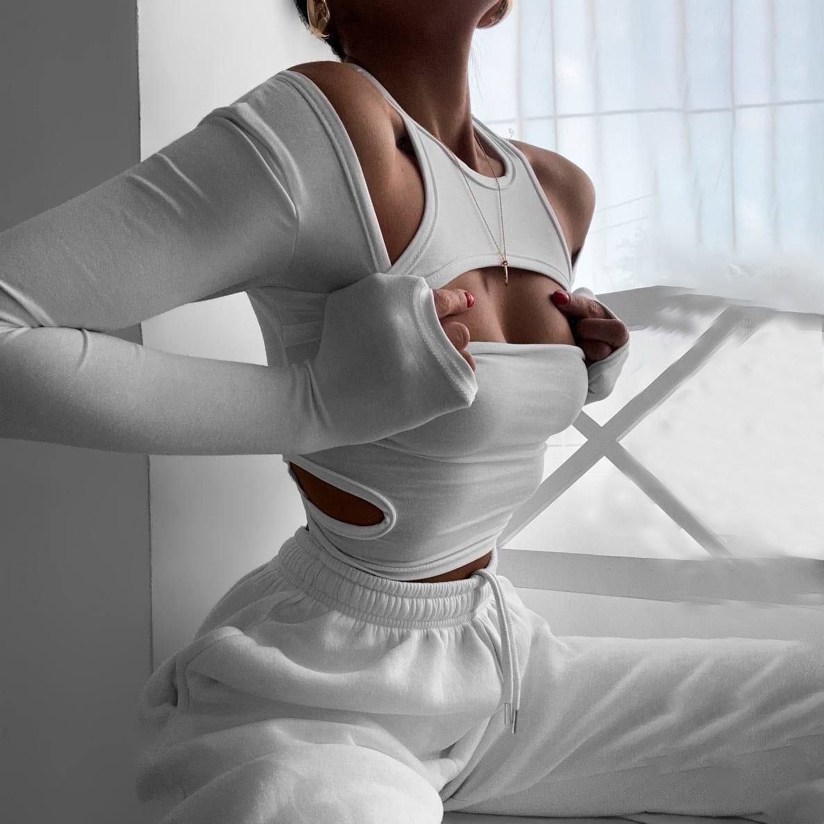 Damen Trendiges Cut-Out Langarmoberteil Stalluxe