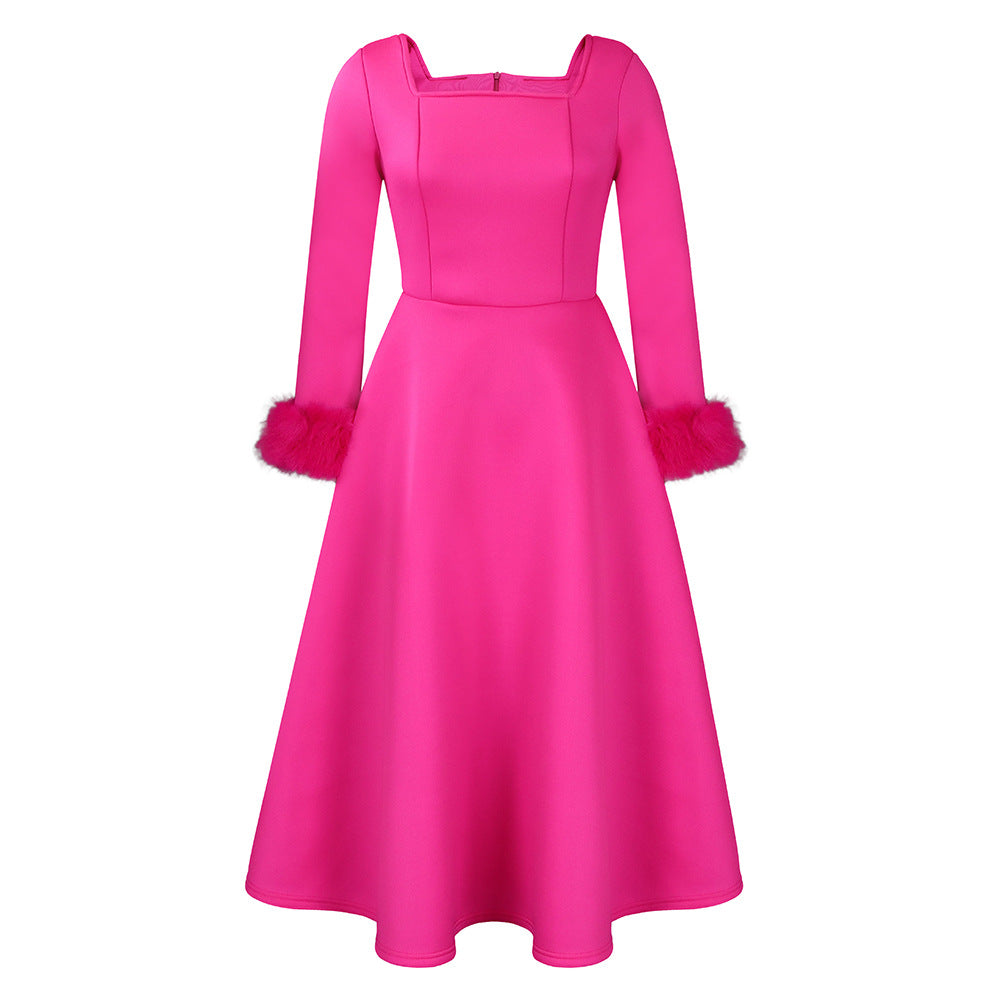 Damen Elegantes Kleid mit quadratischem Ausschnitt und farbenfrohen Fütterungsdetails Stalluxe