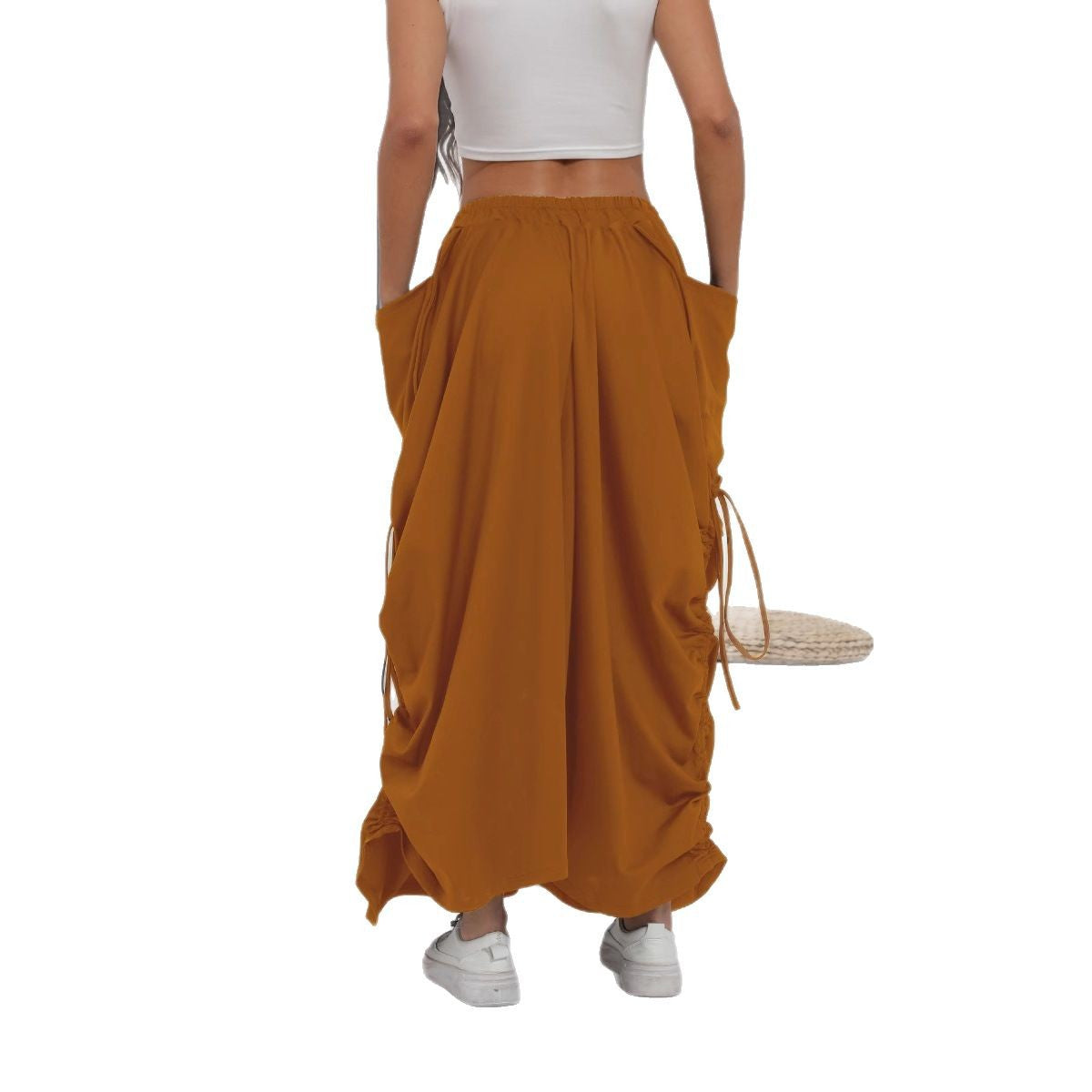 Damen lange Oversize-Rock mit Taschen und Raffung Stalluxe