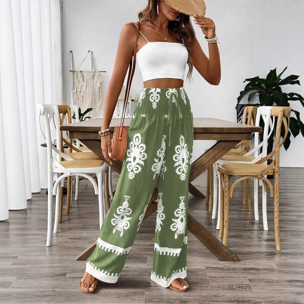 Damen weite Palazzo-Hosen mit elastischem Bund und dekorativem Blumenmuster Stalluxe