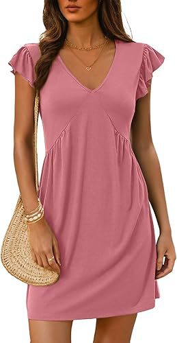 Damen Sommerliches kurzärmliges Kleid mit V-Ausschnitt und Rüschendetails Stalluxe