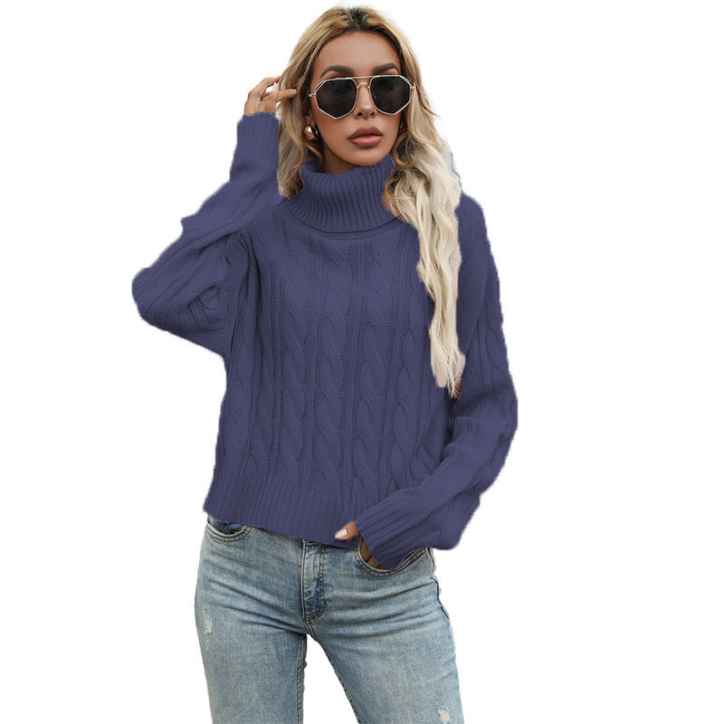 Damen Grobstrickpullover mit hohem Rollkragen und markantem Zopfmuster Stalluxe
