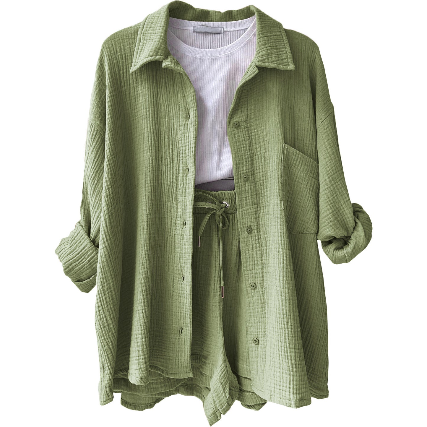 Damen lässiges Set mit oversized Hemd und bequemen Shorts Stalluxe