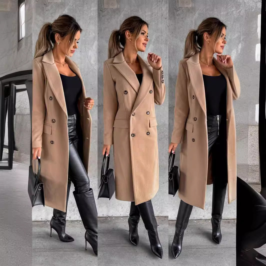 Damen Eleganter Doppelreiher-Mantel mit Tailored Fit und schickem Revers Stalluxe