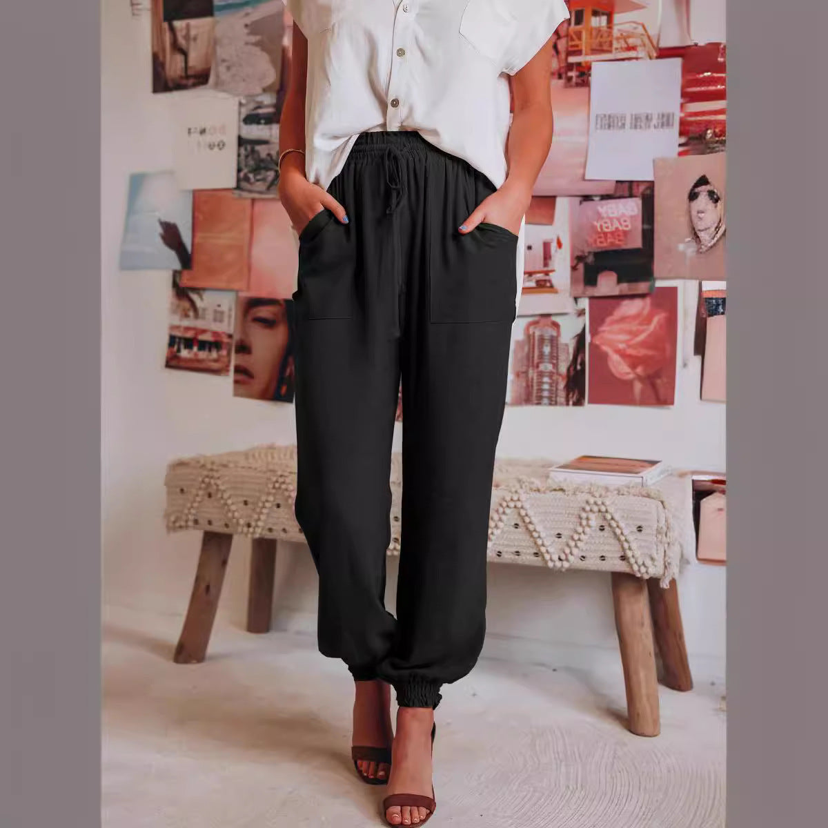Damen Bequeme Haremshose mit elastischem Bündchen und praktischen Taschen Stalluxe