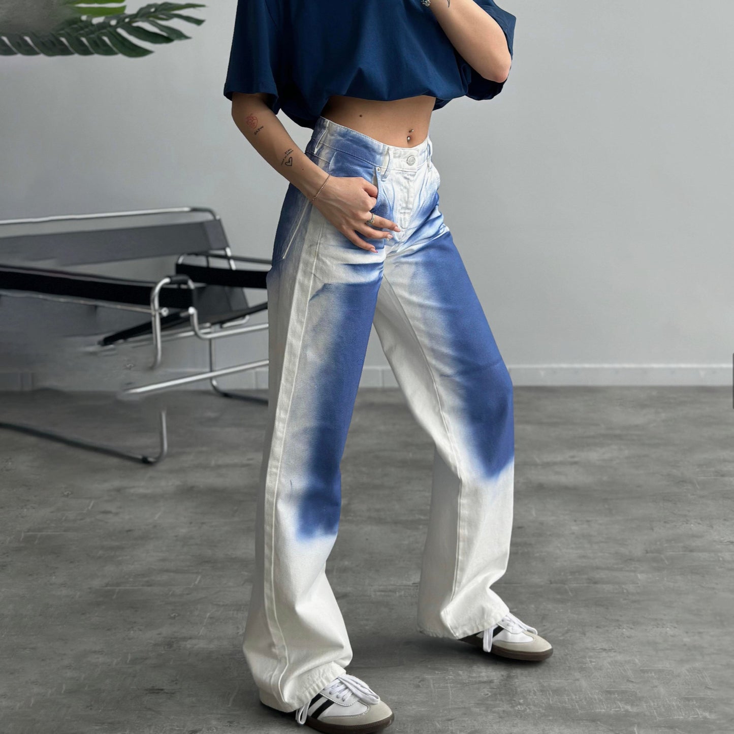 Damen Baggy Jeans im einzigartigen Batikdesign Stalluxe
