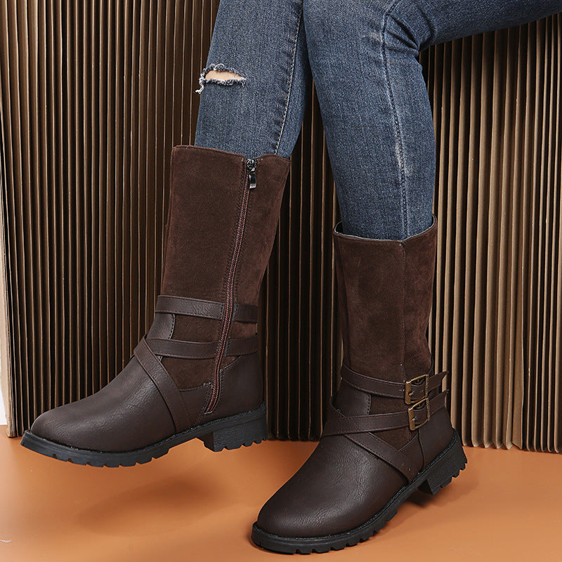 Damen elegante Stiefel mit modischem Kreuz-Riemen-Design und robustem Profil Stalluxe