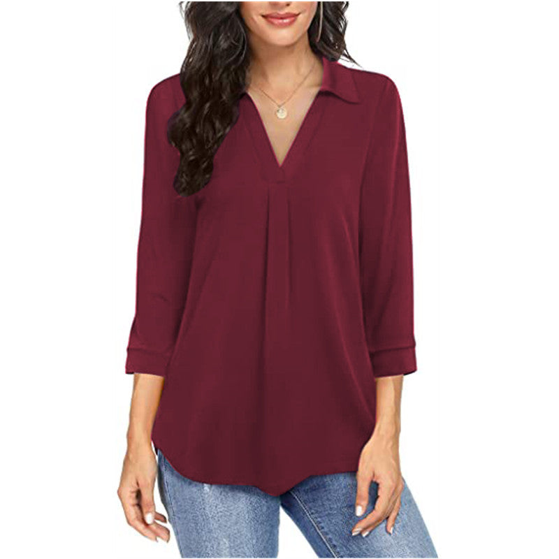 Women's Stylish Pleated V-Neck Blouse Stalluxe