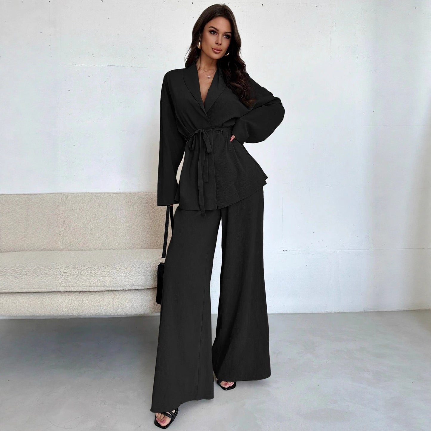Damen lässige Oversized Blazerjacke mit Gürtel Stalluxe