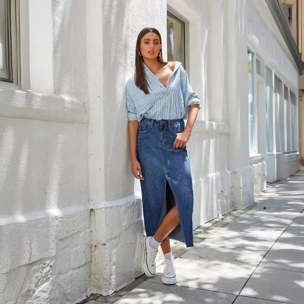 Damen Jeansrock mit modischem Schlitz und lässigem Schnitt Stalluxe
