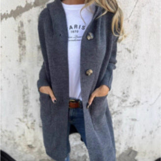 Damen Strickjacke mit Kapuze und Knöpfen Stalluxe