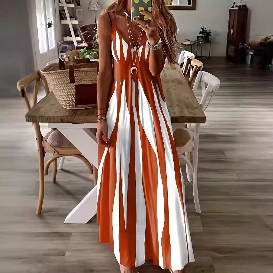 Damen Maxikleid mit modischem Streifenmuster und raffiniertem V-Ausschnitt Stalluxe