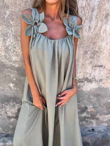 Damen Maxikleid mit verspielten Blumenapplikationen Stalluxe