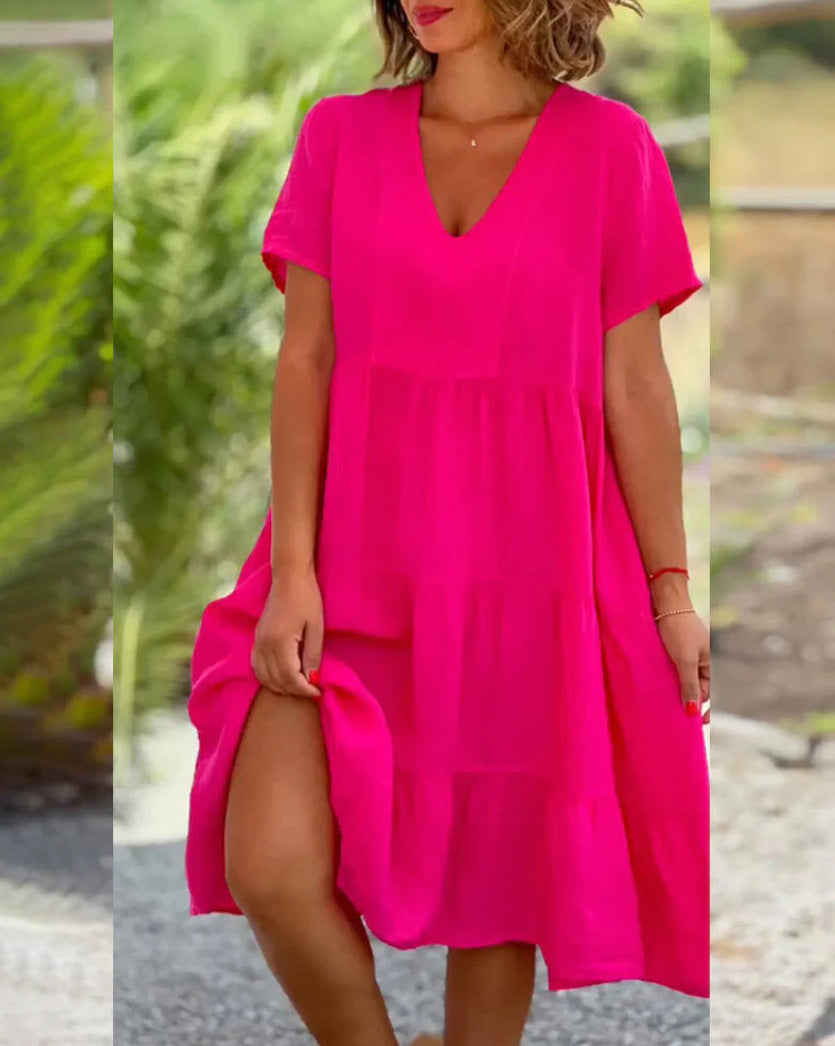 Damen V-Ausschnitt Volantkleid aus leichter Baumwolle Stalluxe