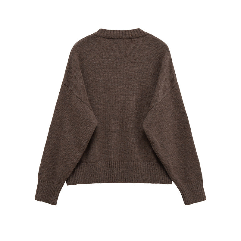 Damen gemütlicher Strickpullover mit V-Ausschnitt und großzügigem Schnitt Stalluxe